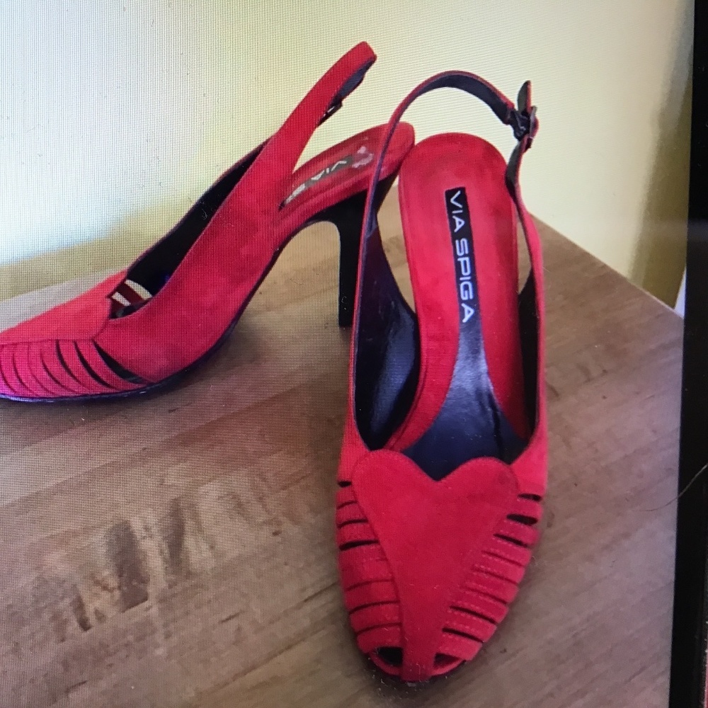 Via Spiga Red Suede heart high heels